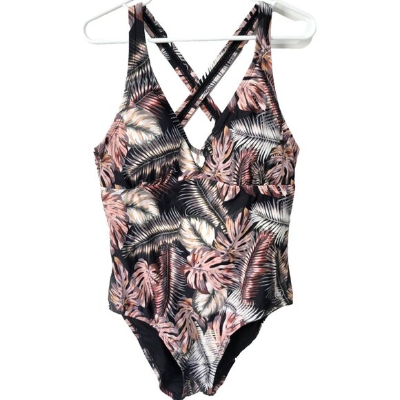 Hurley One Piece Swimsuit XXL Womens Slimming Plus Size Scattered Palms UPF 50+ - Picture 1 of 3